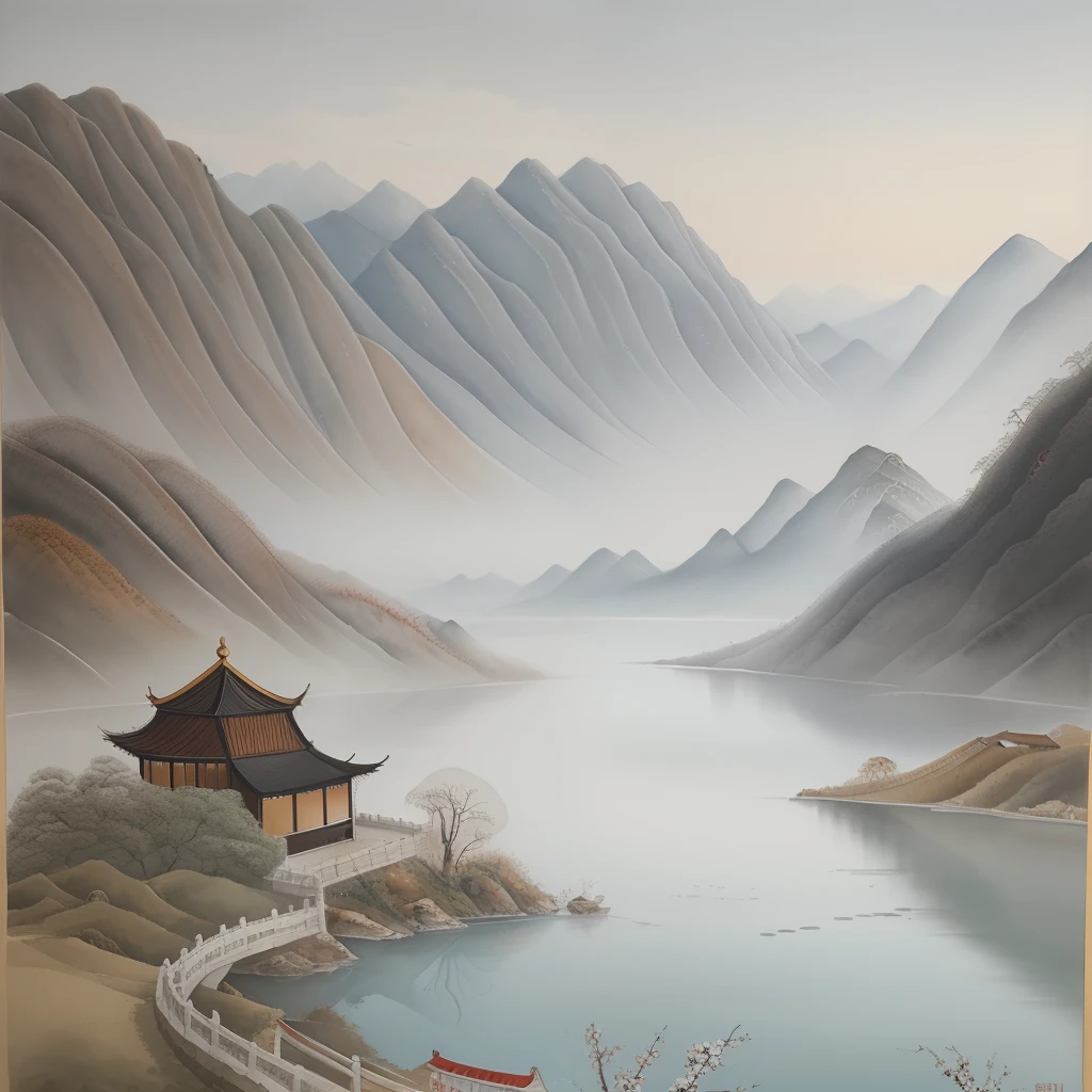 Beautiful Chinese landscape art, La mejor calidad, intrincado, acuarelas
