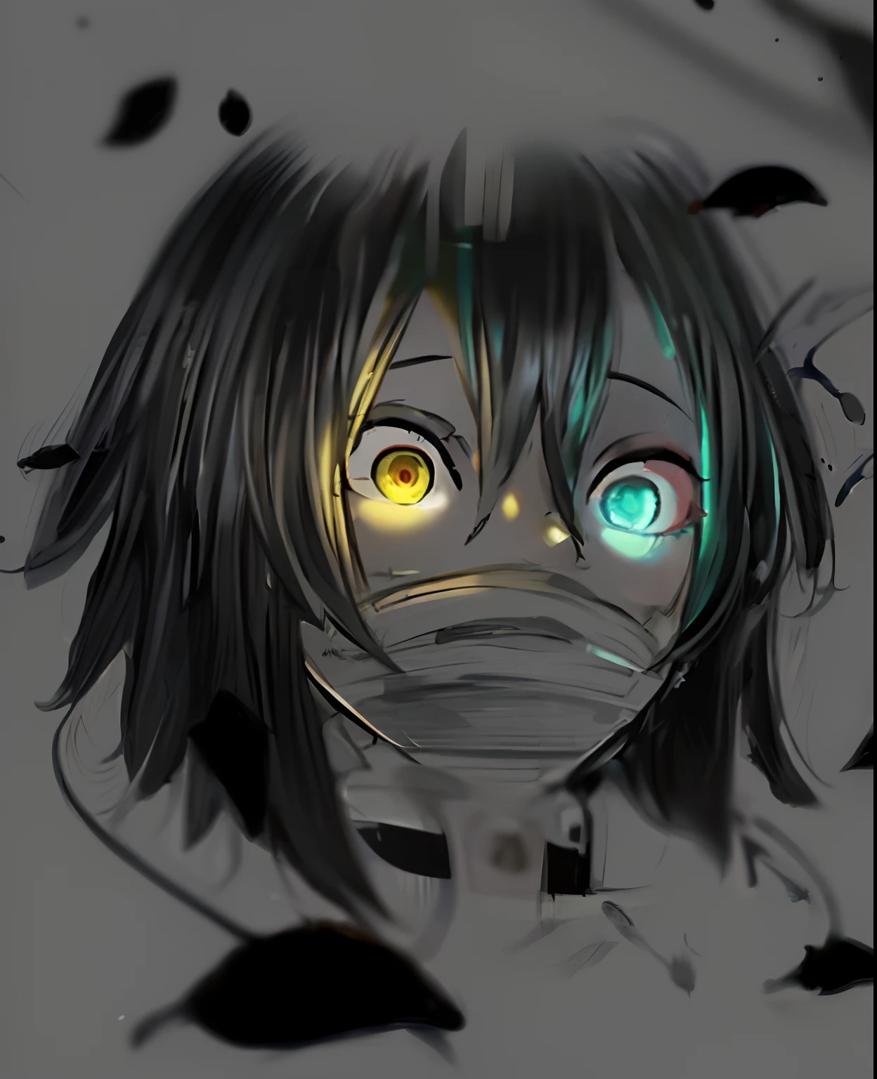 A drawing of a girl with green eyes and black hair, con ojos brillantes, con ojos amarillos brillantes, Ojos amarillos brillantes, Metal y ojos brillantes, Sus ojos brillaban amarillos, Fanart de Demon Slayer Rui, con ojos rojos brillantes, ojos blancos brillantes, con ojos rojos brillantes, Ojos espeluznantes y brillantes, ojos brillantes por todas partes, ojos verdes brillantes, sonrisa malvada y ojos brillantes