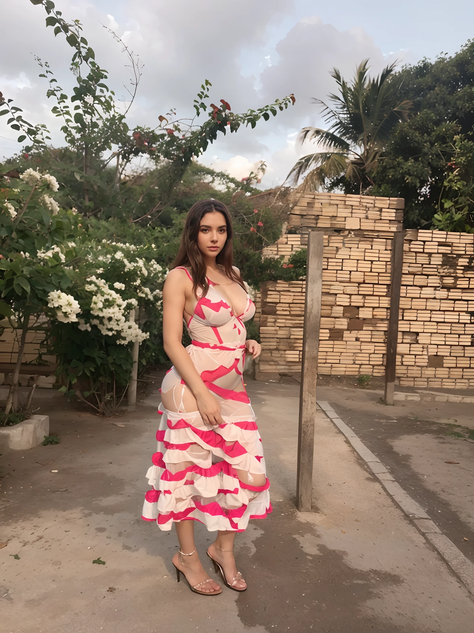 Mulher usando vestido totalmente transparente, com suas partes intimas exposta de calcinha branca