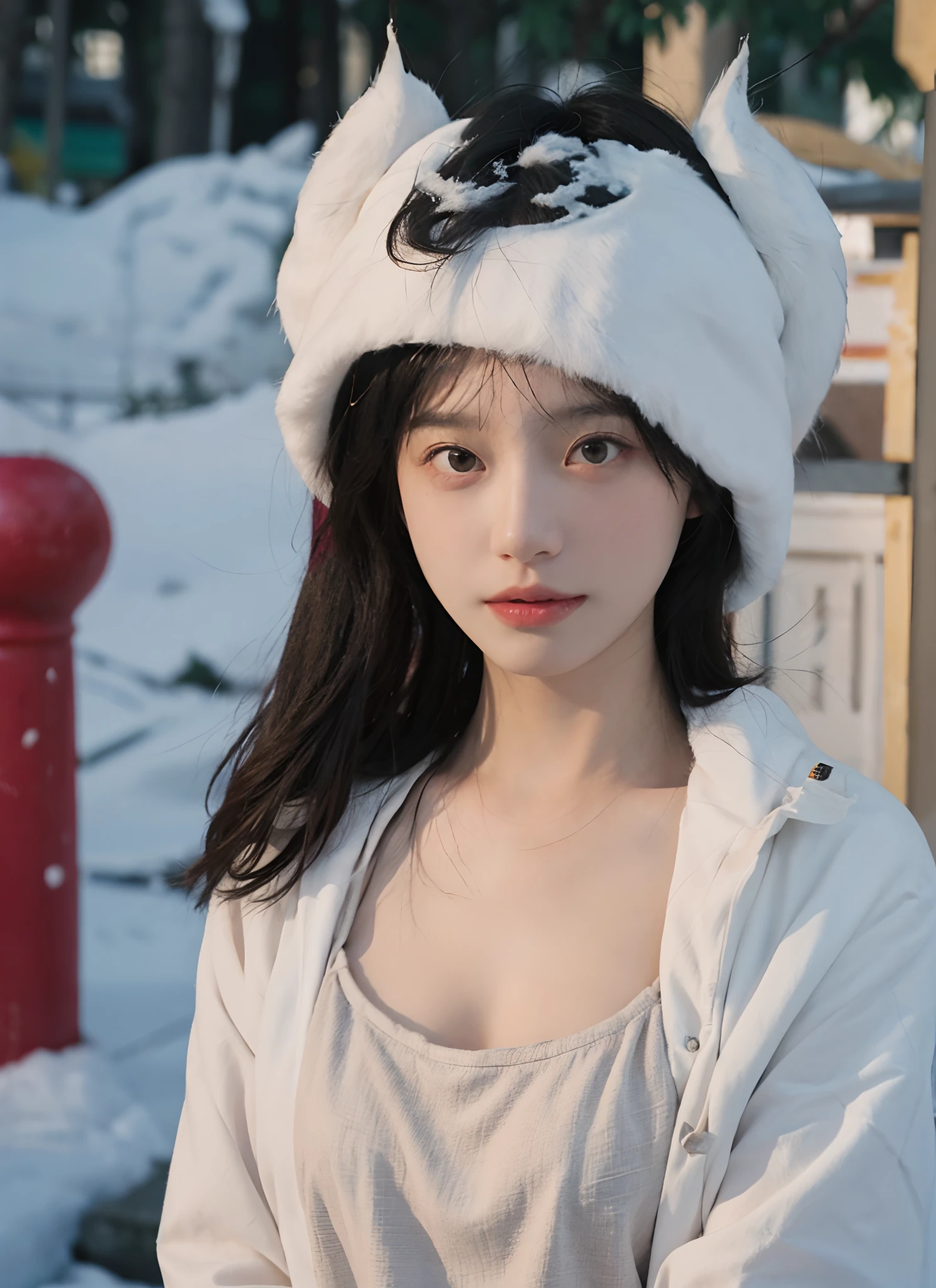 best qualtiy， 超高分辨率， （realisticlying：1.4）， one-girl，Pink Long Hair， A pair of clear and moving eyes,Royal Sister，Snow white coat， looking at viewert， closeup cleavage ，