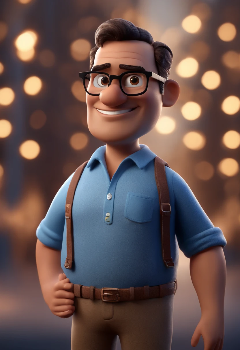 Cartoon character of a man with black glasses and a blue shirt, animation character, Caractere estilizado, animation style rendering, 3D estilizado, Arnold Maya render, 3 d render stylized, toon render keyshot, Personagem 3D, Personagem 3D, 3d rendering stylized, 3 d character render, personagem de desenho animado, Personagem de close up, Pose de personagem, (Estilo Pixar) (master part:1.2) (Bokeh) (best quality) (pele detalhada) (textura detalhada) (8k) (argila) (Cinematic lighting) (foco nítido