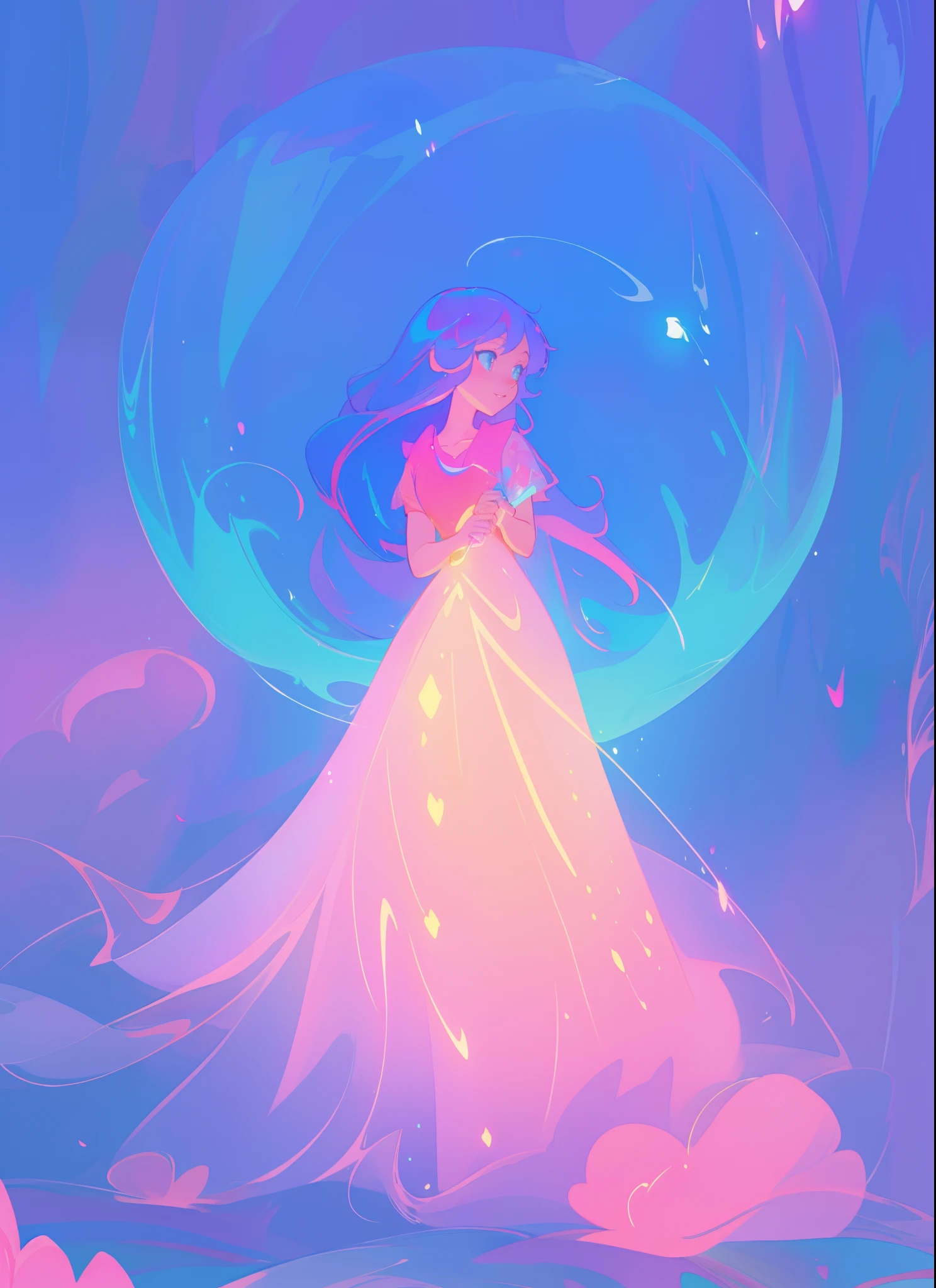 beautiful anime girl in colorful liquid dress, vibrant pastel colors, (colorful), magical lights, sparkling lines of light, inspired by Glen Keane, inspired by Lois van Baarle, disney art style, by Lois van Baarle, glowing aura around her, by Glen Keane, jen bartel, glowing lights! digital painting, flowing glowing hair, glowing flowing hair, beautiful digital illustration, fantasia background, whimsical, magical, fantasy, beautiful face, ((masterpiece, best quality)), intricate details, highly detailed, sharp focus, 8k resolution, sparkling detailed eyes, liquid watercolor