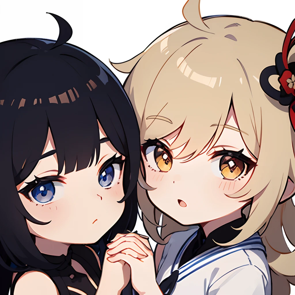 Draw 2 chibi couple holding hands in genshin impact style
boy chibi with black hair and Messy Parted Light Bangs Korean Hairstyle