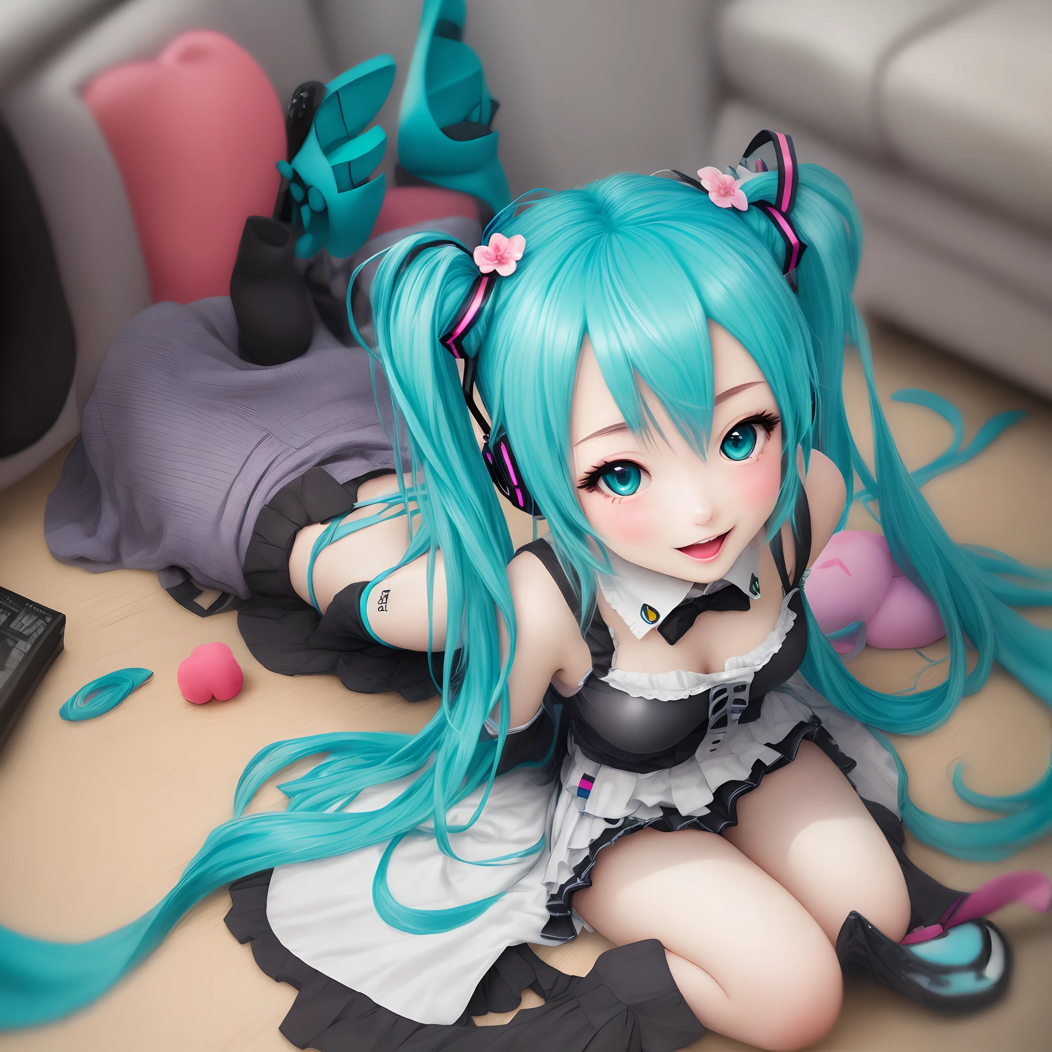 Hatsune Miku Has cool lights The flush on her face reveals her mood White stockings seduce people