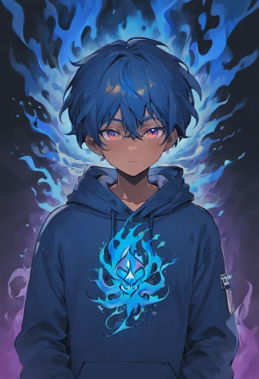(Dark environment: 0.8),Puppet Focus,Panorama like,tmasterpiece,8K,Under the water,abyssal,shadowing,Soft lighting,Panorama like,the reef,airbubble,废墟,Ruined city,beam of light,shadowing,Fish Boy,Male ager,with short black hair,Sweatshirt,Bottoms,Tentacle hair,Fin ears,fin,gill,Webbed hands,Fishtail,scutes,Blue-black complexion,Luminescent tattoo