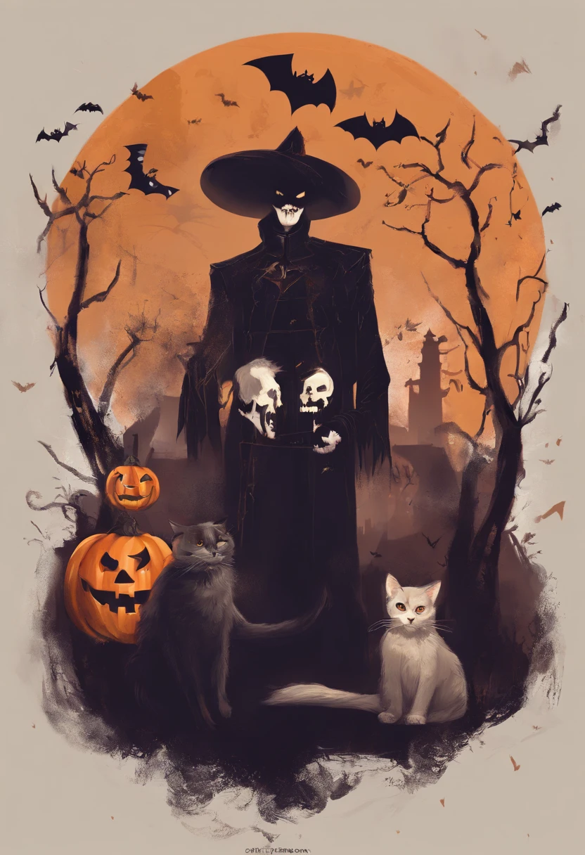 Gato e vampiro de Halloween