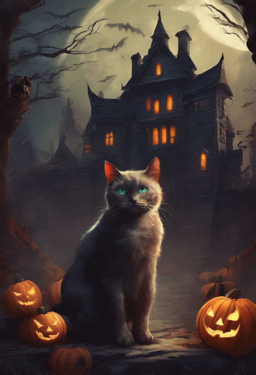 Gato e vampiro de Halloween