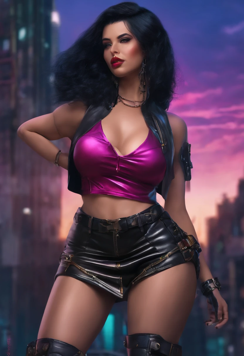 big ass cyberpunk girl with black hair ,big boobs , mini skirt