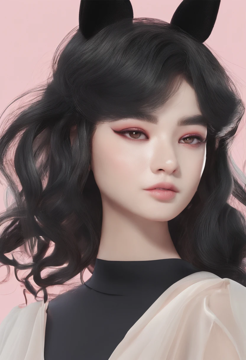 black hair, hair bobbles, wince, longeyelashes, solid circle eyes, fake animal ears, light smile, ear blush, fang, makeup, Surrealism, drop shadow, anaglyph, stereogram, tachi-e, pov, atmospheric perspective, high detail, cinematic lighting, bust chart, Sony FE GM, 8k, super detail, ccurate, best quality