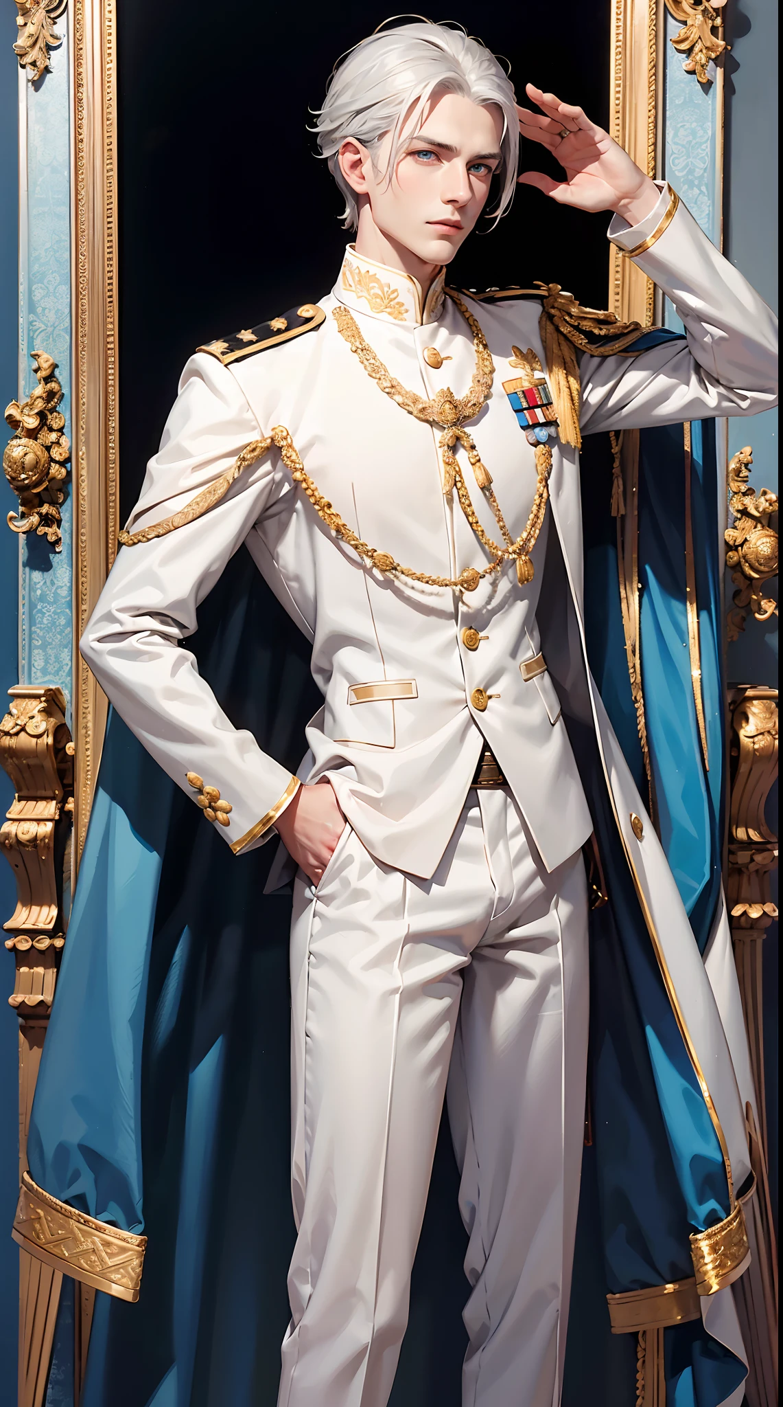 Young cute handsome mister suprano face beautiful skinny white suit and gold cape winning crown 