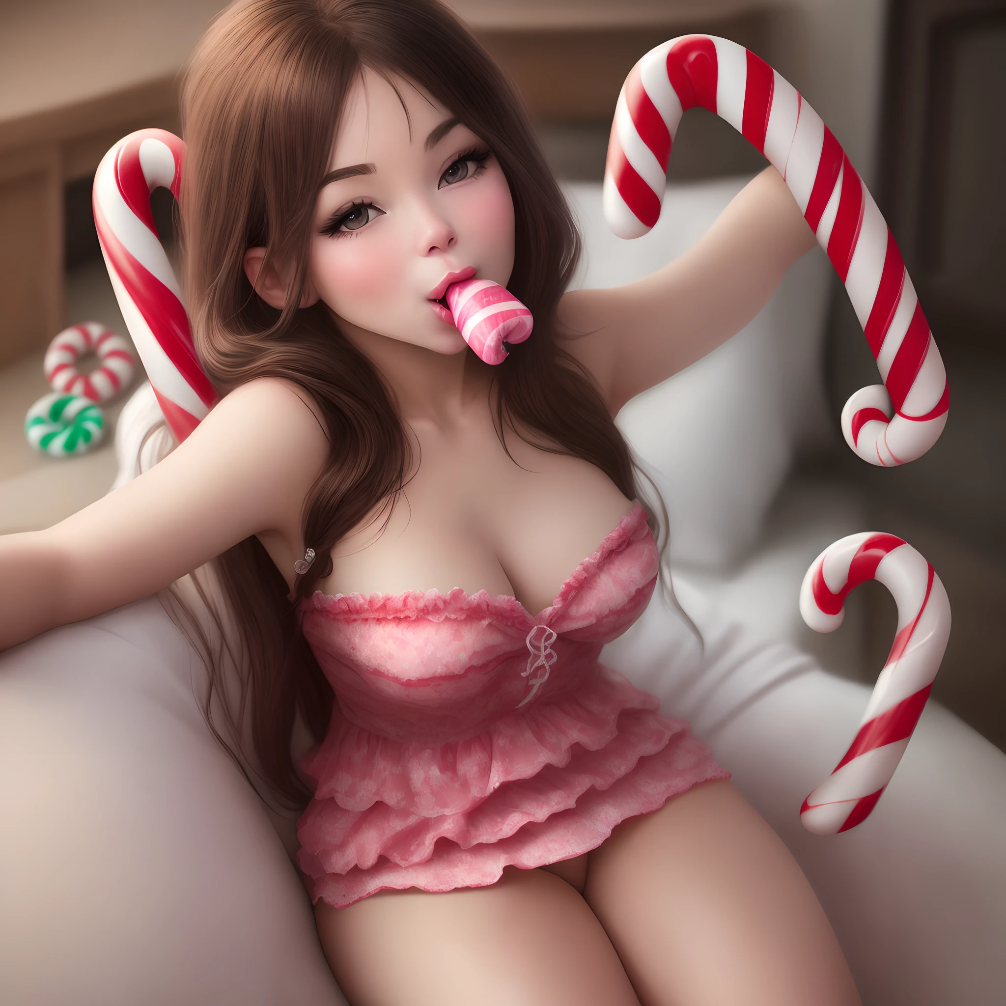 Woman sucking a candy cane seductively