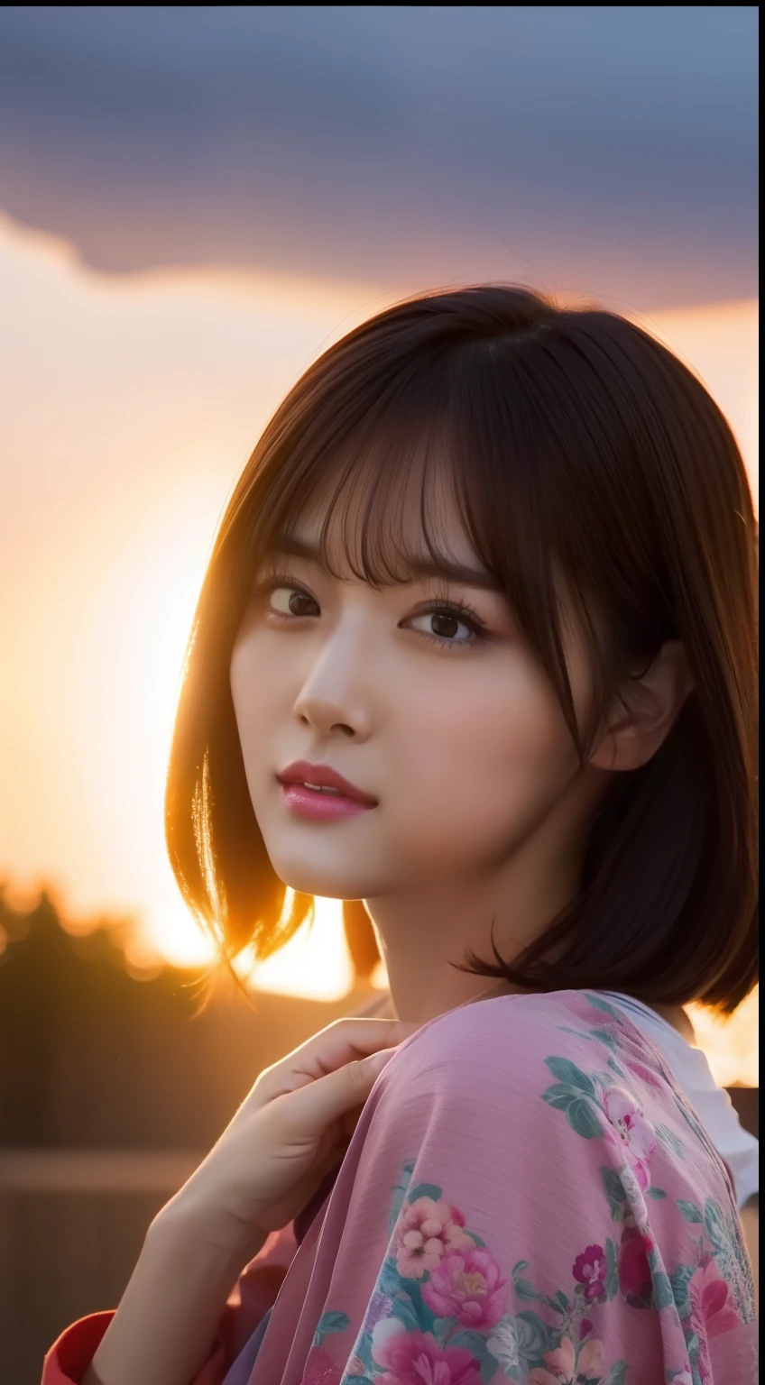 (Raw photo, Best Quality), (Realistic, photographrealistic: 1.3), Best Quality, Highly detailed, masutepiece, ultra-detailliert, Illustration, 1人の女性, The upper part of the body_Body, Dynamic Angle, extremely detailed CG unified 8k wallpaper, inky, amazing, Movie Upper_Body, Dynamic Angle, World Mastery Theater, Messy_long_hair, Best Quality, extremely detailed CG unified 8k wallpaper, inky, amazing, movie lights, lens_f lare, dunhuang_Style, Detailed face, beautiful render of tang dynasty, (Intentional expression: 1. 5), stands in a flowering field, (Looking up at the stars: 1.2), fireflys, Scar Floating , Sony Mastershot, Woman taking photo in front of TV, inspired by Fei Danxu, brown hair and bangs, High-resolution screenshots, nicovideo, normal hands, Vivid colors, full face shot of rimuru tempest, Nice studio lighting, VHS Screenshots, Beautiful Fine Face