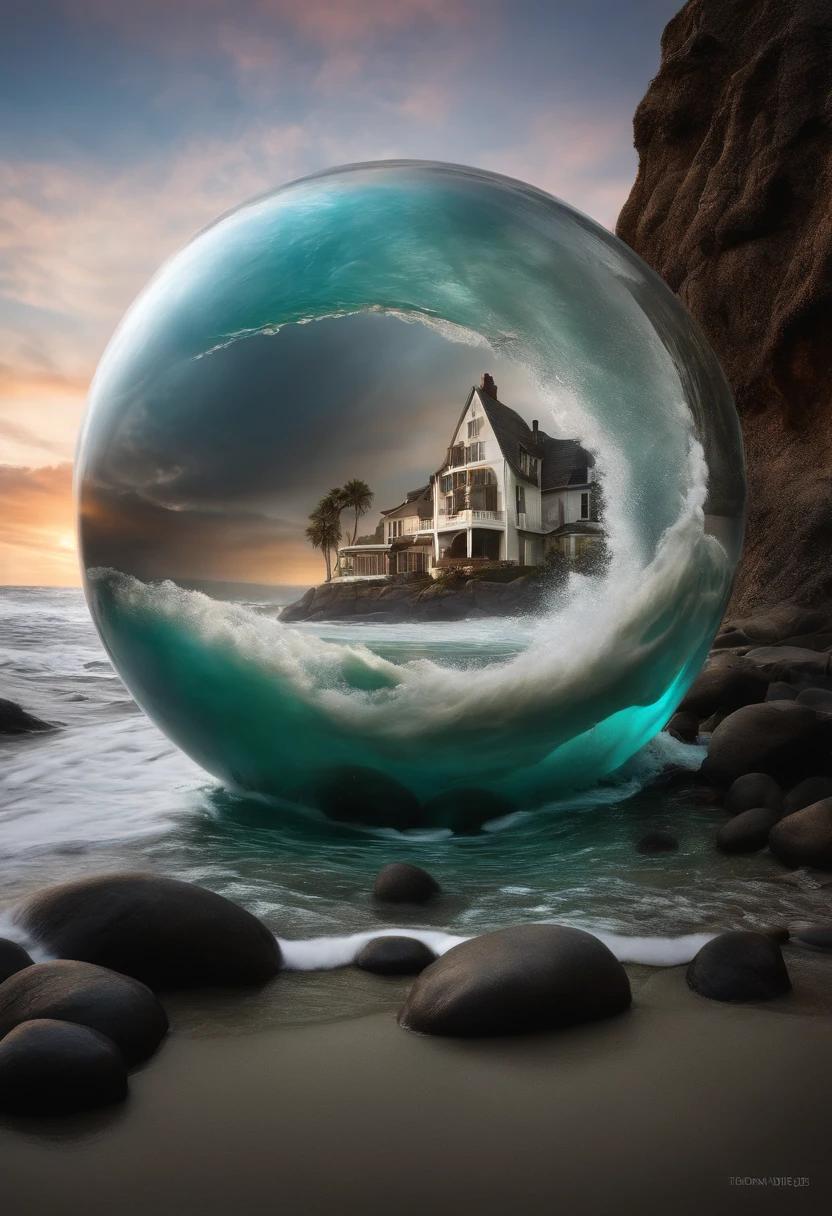 a zombies tidal wave house of the dead white , contain within a sphere glass bottle