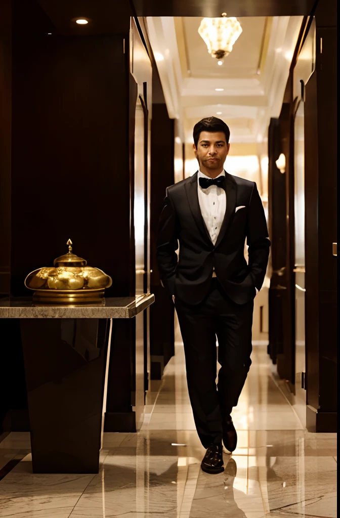 A man standing in the luxury hotel lobby