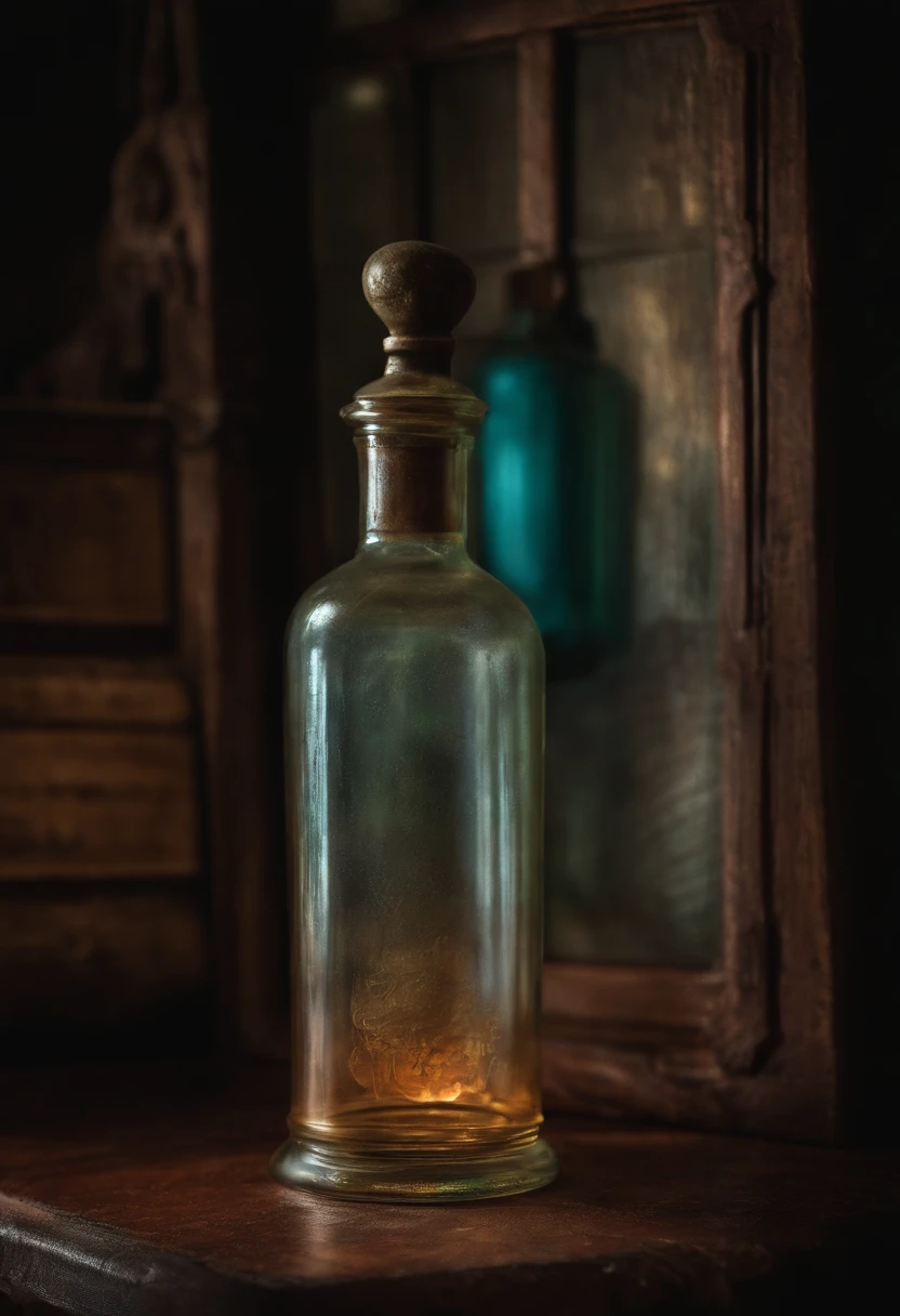 a spirit ghost came out the house of the dead  , contain within a bottle glass bottle