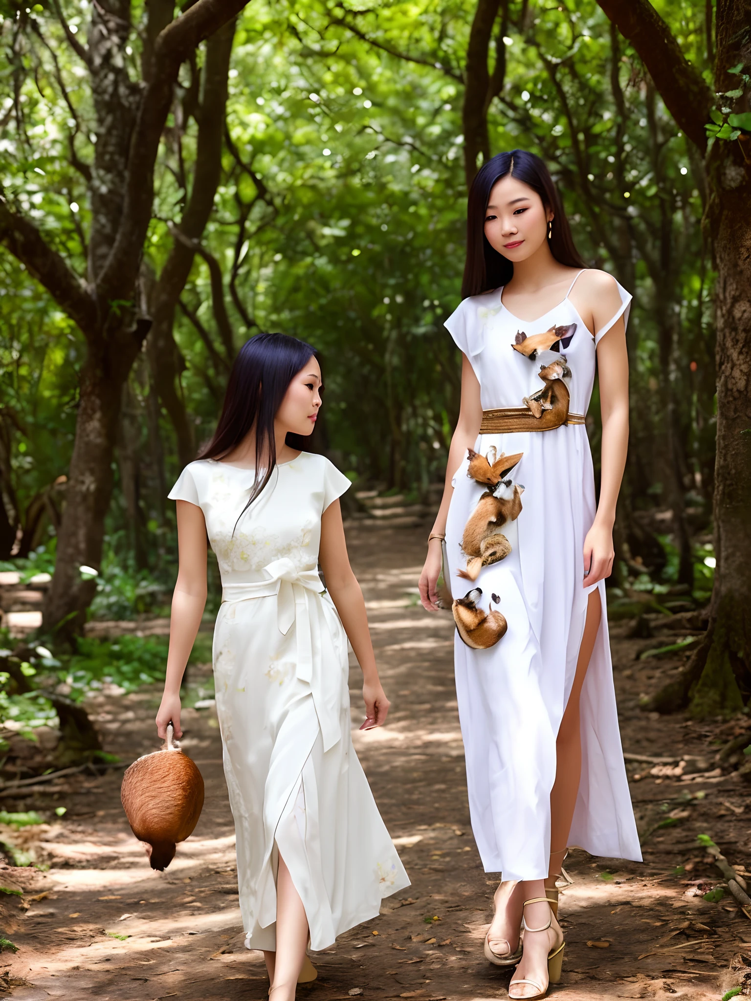 Beautiful woman wearing Thai dress with squirrel