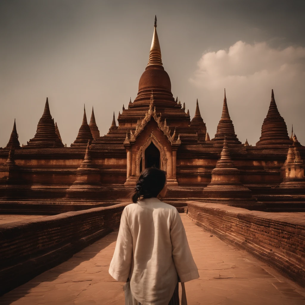 Jisoo photorealistic in the background of myanmar bagan temples,sunny, clear weather ,