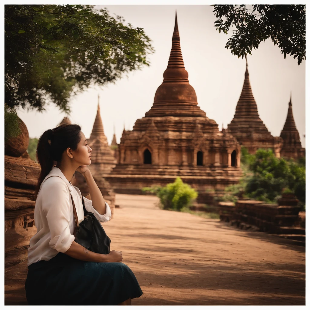 Jisoo photorealistic in the background of myanmar bagan temples,sunny, clear weather ,