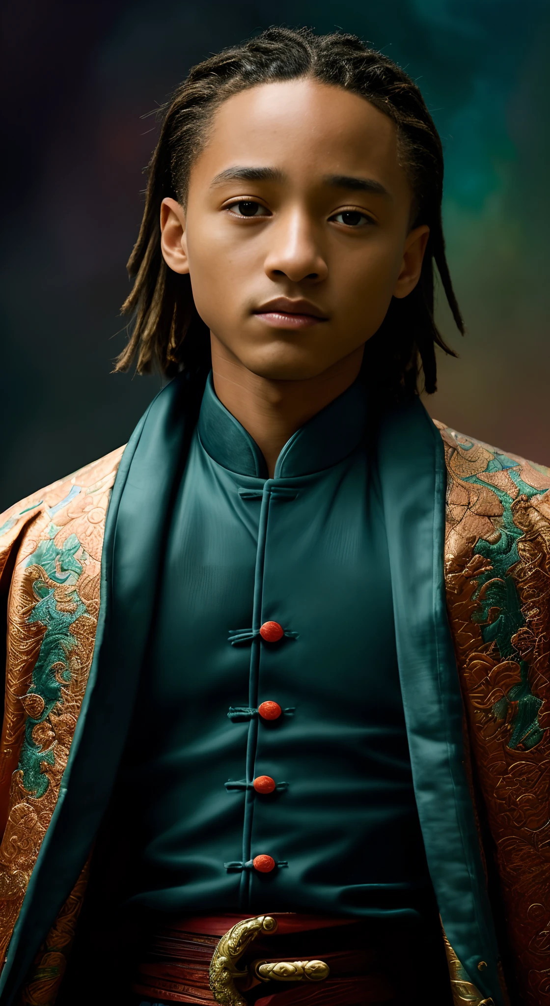 ((Movie premiere poster)), tmasterpiece，Jaden Smith（（Jaden Smith），Photo taken in 2012，He was about ）（best qualtiy），highly  detailed，ultra - detailed，(Dynamic pose:1.2),(Dynamic camera)，8K, High definition, Detailed face, Detailed eyes,Describes a Western boy under the tutelage of a Chinese kung fu master，A scene where you perceive the true meaning of Kung Fu，Hyper-realistic, + cinema shot + Dynamic composition, Incredibly detailed, Sharpen, Details + Superb details ， Highly detailed, Ultra-realistic, Intricate details, Painting (artwork of a), ((Masterpiece,Best quality)), ((Cinematic light)), Ultra photo realsisim, fearsome, Dark fantasy, holy rays, epic realistic, Faded, ((com cores neutras)), (hdr:1.5), (pastel colour:1.2), ultra - detailed, (Art Station:1.5), Cinematic, warm lights, Light effect, Dramaticlight, (Intricate details:1.1), the complex background, (greg rutkovsky:0.8), (Teal and orange:0.4），Professional people photography，Close-up close-up