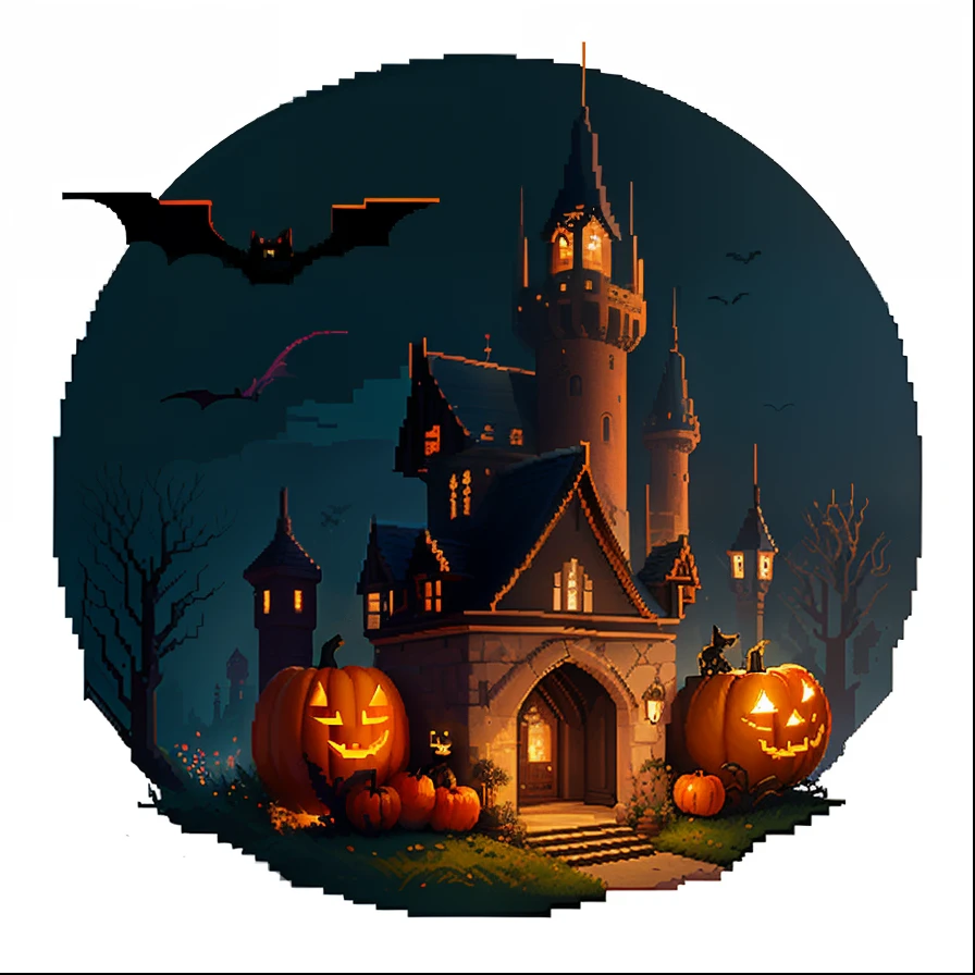 Incredible pixel art detail pixel art Pixel Art
black cat pumpkins the bats evening old castle
