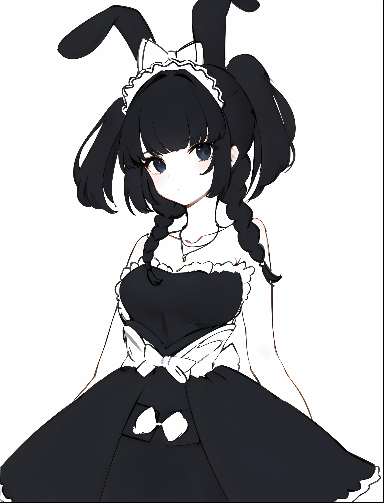 Black hair, bunny ears, maid outfit