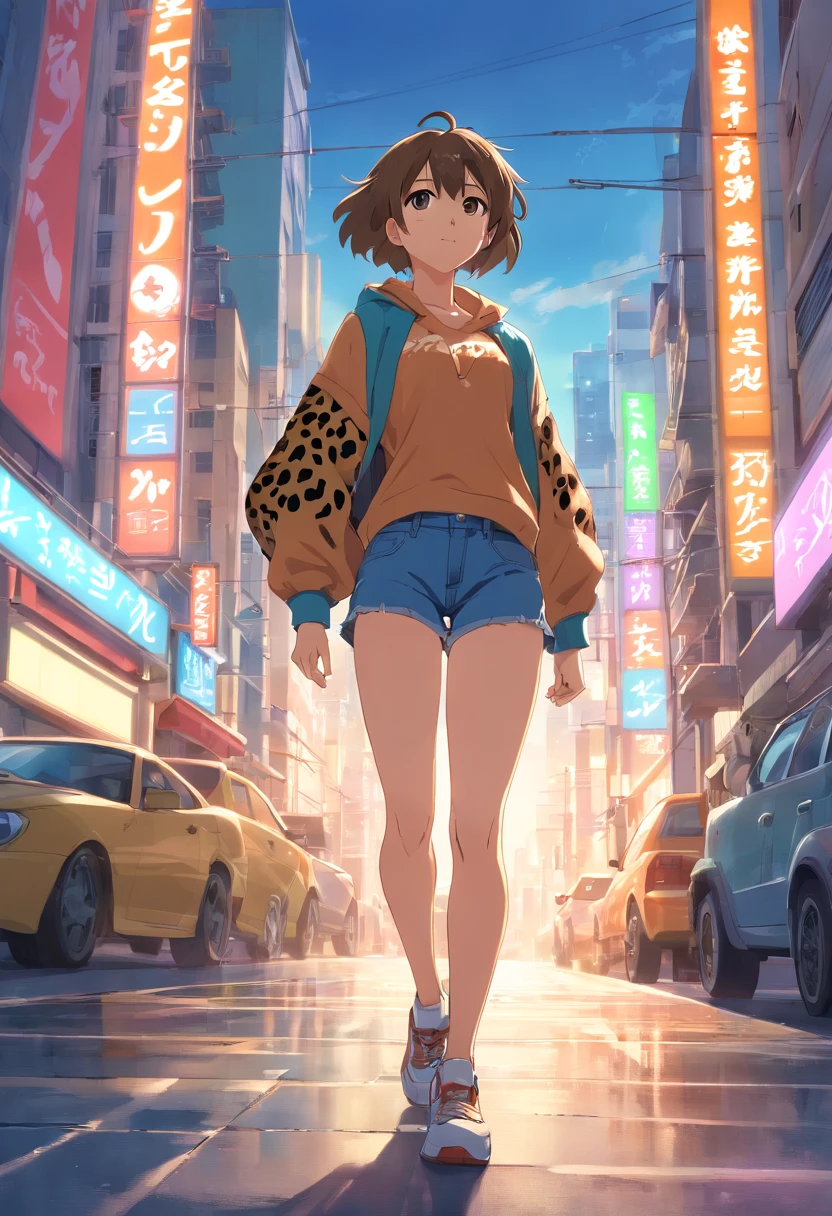 ((foto crua)), ((obra-prima)), Anthropomorphic humanoid leopard wearing streetwear clothes, andando furiosamente entre as pessoas, detalhe intrincado, intricate Greebles pieces, city behind, corpo musculoso, (large muscles), muscular arms, (small head), Ogro monstruoso, Titan soft lighting, Hiper realista, soft-lighting, Ambiente sinistro