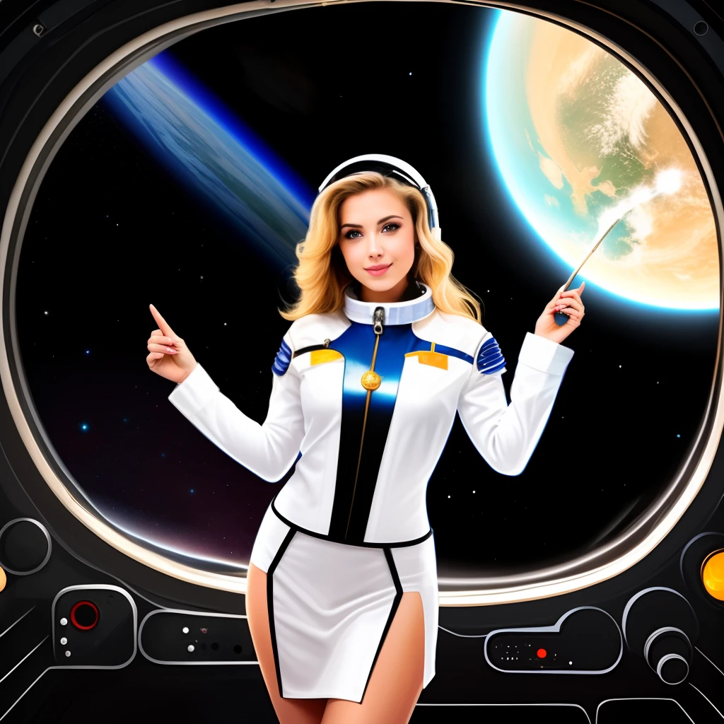 Beautiful blonde girl in space costume