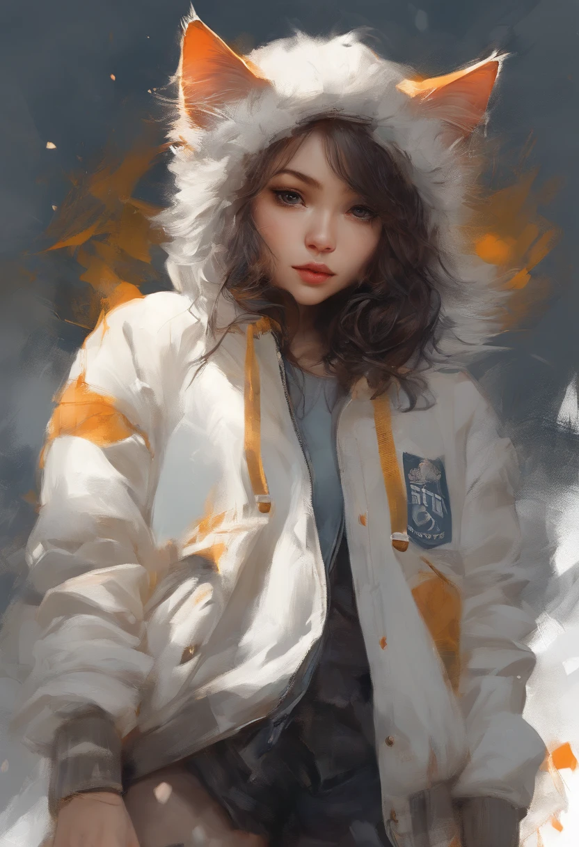 Perfect centering, Cute kitten, Wear a student team jacket, cheerfulness, Standing position, Abstract beauty, Centered, Looking at the camera, Facing the camera, Approaching perfection, Dynamic, Highly detailed, Smooth, Sharp Focus, 8K, hight resolution, Illustration, art by carne griffiths and wadim kashin, White background