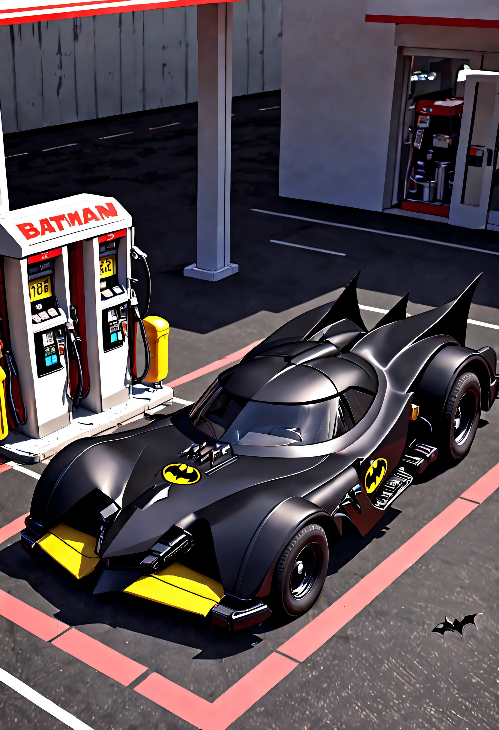ASCIIBatmobile, Batman fueling up at the gas station