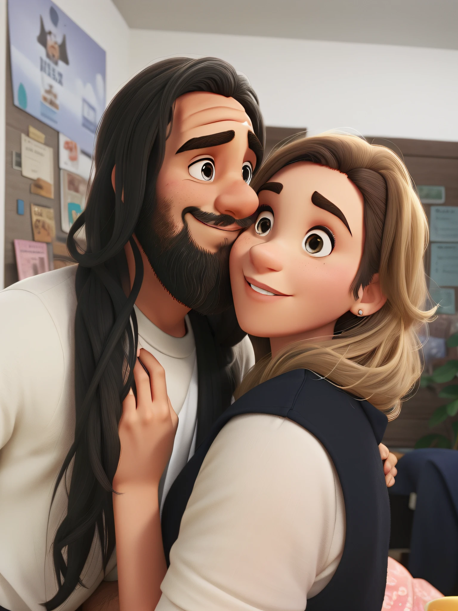 Um homem com barba e uma mulher estilo disney pixar, alta qualidade, melhor qualidade