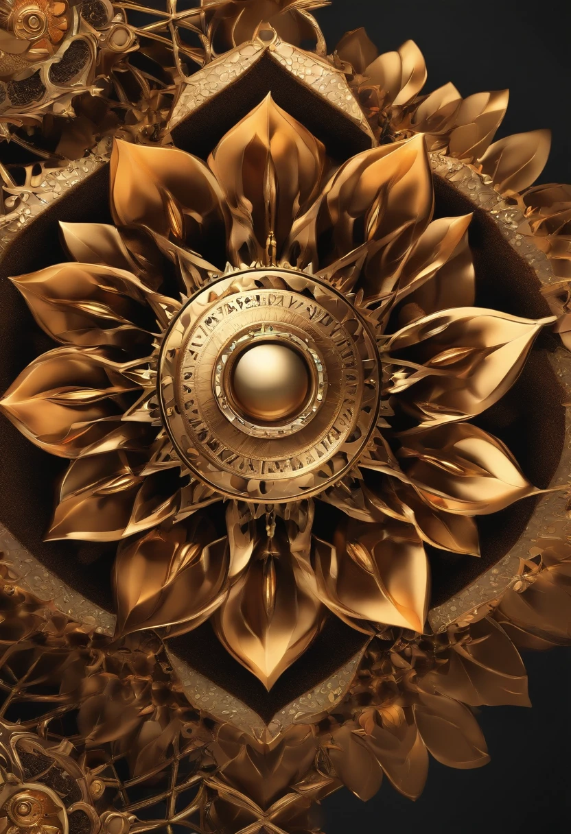 (best quality, highres, ultra-detailed, (1 belt:1.3), Steampunk Fantasy series, optical illusion, fractal pattern, geometric shapes, dynamic, vibrant colors, (floral, petals), (gold & orange:1),)