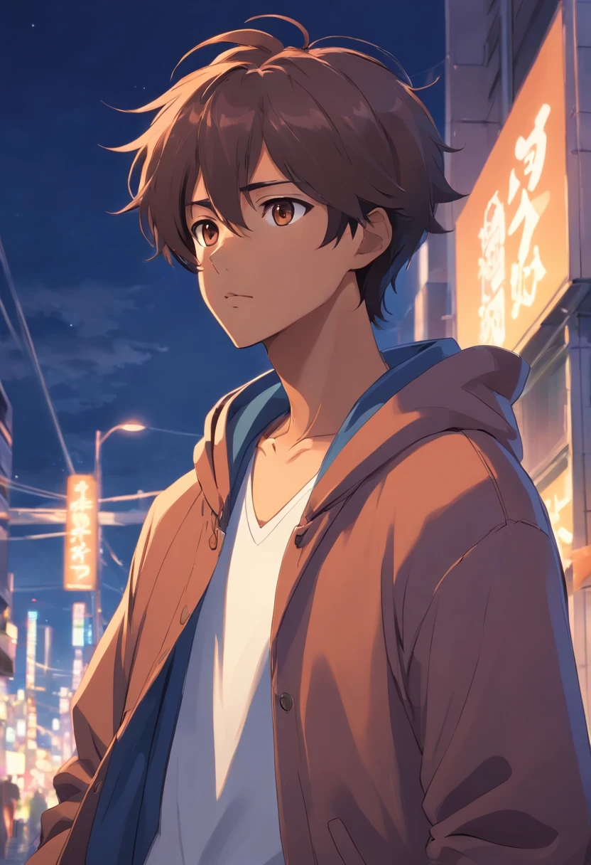 Jeune homme, cheveux longs et blancs, yeux brown, dark skinned, cardigan, oreilles de lapin