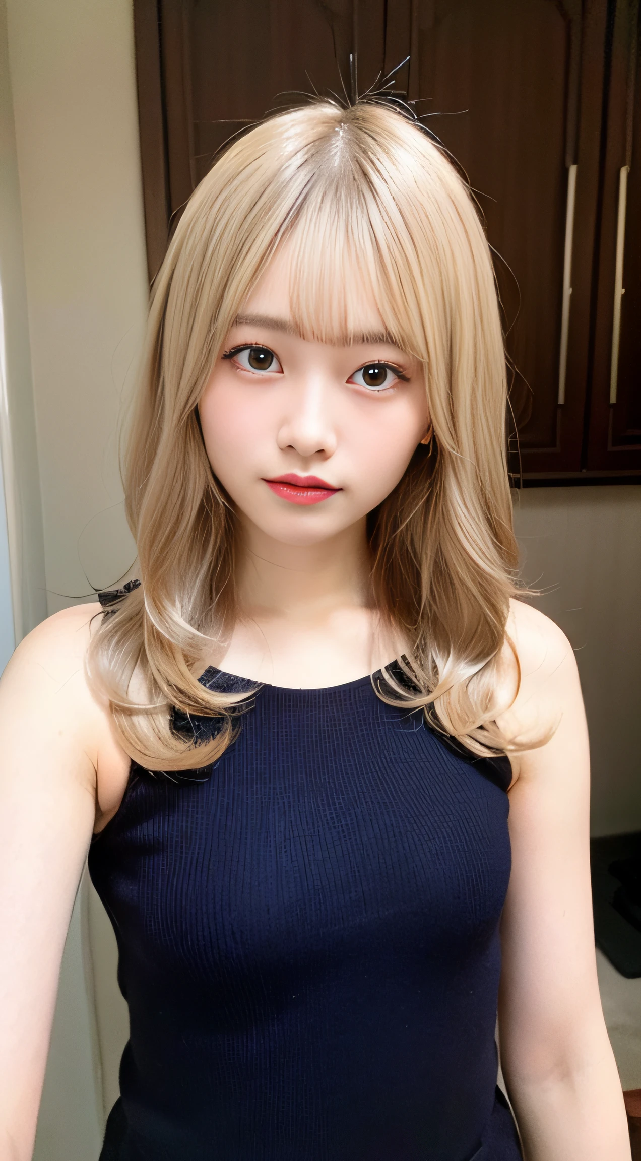(RAW Photos,Realistic, Photorealistic: 1.4, masterpiece, highest quality), 98k, 1 美しいDay本人女性, alone, 20-year-old, Small face,Cute face:1.2,Smiling, Larger breasts, Exposing cleavage,Beautifully detailed round eyes, Droopy Eyes 1.4, Long platinum blonde hair,ponytail, (Highly detailed face and skin texture), Beautiful face in golden proportions,White Skin Sexy Dress,Sexy pose, street, Day, sunny Day, close, (View Viewer:1.4)