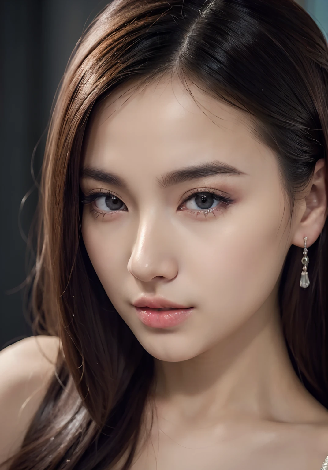 ((Best quality, 8k, Masterpiece :1.3)), Whole body, Sharp focus :1.2, A pretty woman with perfect figure :1.4, Slender abs :1.2, ((Dark brown hair, Big breasts :1.2)), body dress :1.1, (Night city view, Modern balcony :1.1), Highly detailed face and skin texture, Detailed eyes, Double eyelid, Small Bust, OL Uniform, Office Wear, white T-shirt, exposed cleavage, (Black Pantyhose), (No Panties), Interior Scene, Office