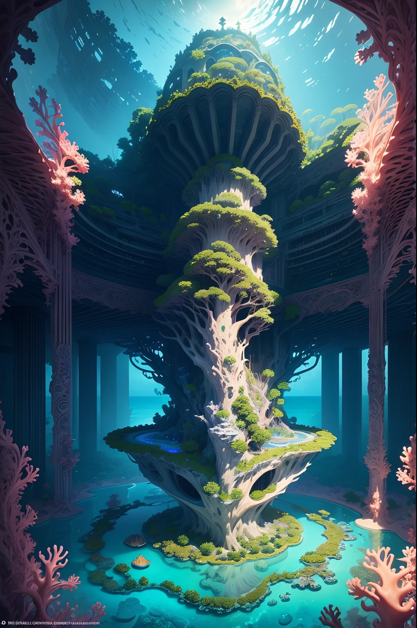 Masterpiece, top quality, best quality, official art, beautiful and aesthetic:1.2, extreme detailed, (fractal art:1.3) Submerge into the Mermaid Lagoon Retreat, an underwater dome residence with large glass windows revealing a vibrant coral reef and an azure lagoon. Here, you dwell beneath the sea, where tranquility and oceanic wonders abound