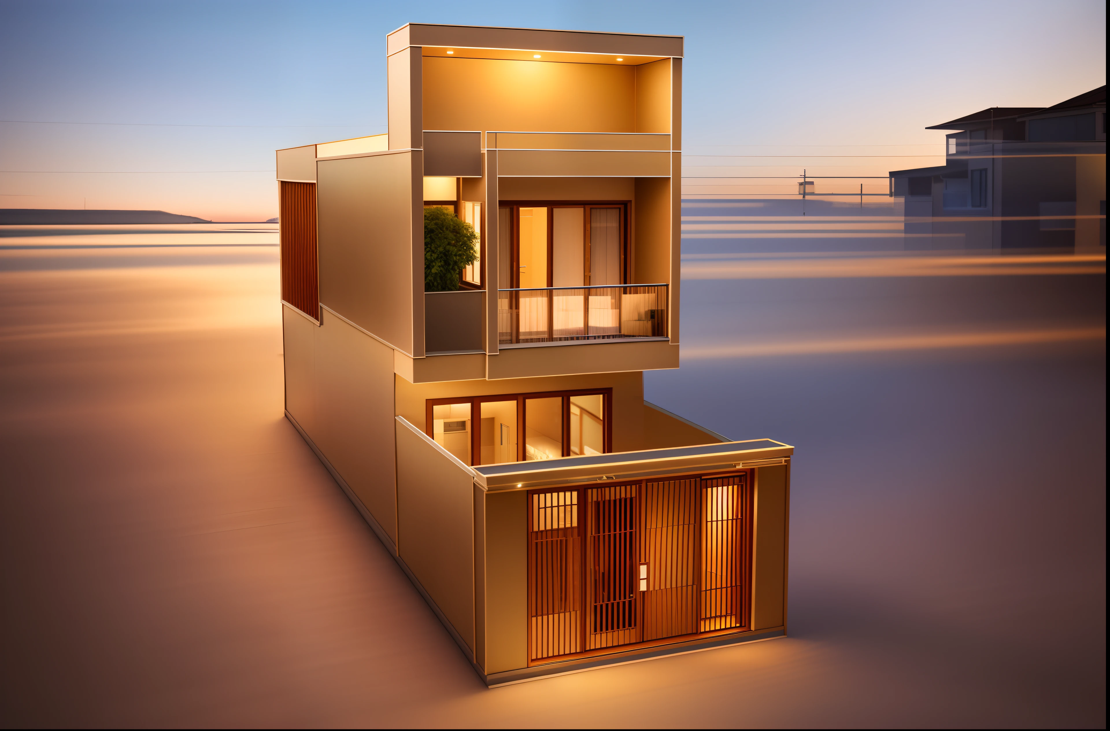 (Townhouse in city ,close houses and trees), daylight ( best quality) ((high solution)) ,(( photo realistic)) ,warm light, (sharp focus) front view of townhouse in style of modern,small house, Narrow area,VietNam,facade, curved arch,beautiful facade,curved windown,narrow and long ,two-storey,mutual colours, soft lighting, warm atmosphere,high Resolution, hyper detailed,4k ,vray render, octane render, hyper realistic, photography expert ,exterior design , professional photography, exterior photography,wide-angle shot , ultra detail , high Resolution , full frame, full body