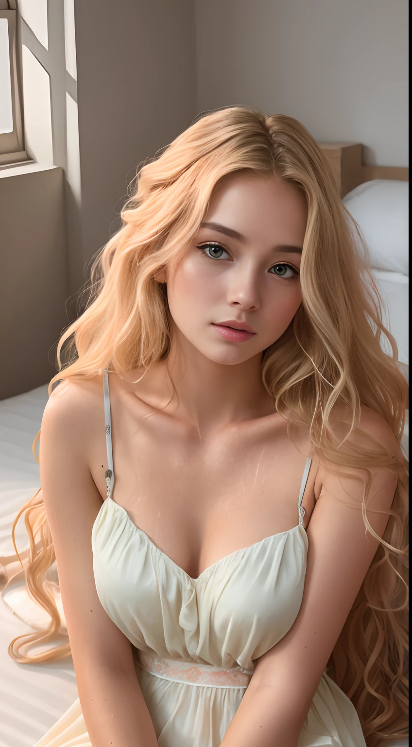 (8K、4K、Top image quality、hight resolution、超A high resolution:1.1)1girl in,Sitting on a cozy sofa,cross one's legs,Soft light、(8K, 4K, Best Quality, hight resolution:1.2), (maasterpiece, Realistic, photographrealistic:1.37), 1girl in, Solo, Beautiful face, Eyelashes, Nose, Glossy lips, (Detailed eyes, Looking at Viewer, Fair skin, White skin:1.5), fine complexion, Upper body, Large breasts, busty, , (:1.5), outdoor bath, two side up, absurdly long hair, Blonde hair, Red hair, Bangs, Hair Ornament, Bow, Younger, aged down,Beautuful Women、A sexy、a beauty girl、swim wears、The costume、kawaii、erotic manager、