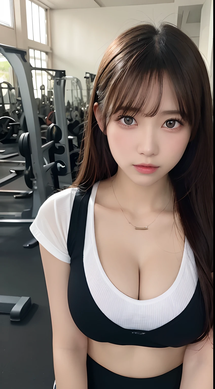 masutepiece, Best quality, illustration, Ultra-detailed, finedetail, A high resolution, 8K wallpaper, Perfect dynamic composition, Beautiful detailed eyes, gym uniform, Natural color lips,cleavage