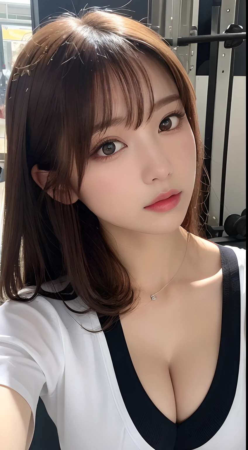 masutepiece, Best quality, illustration, Ultra-detailed, finedetail, A high resolution, 8K wallpaper, Perfect dynamic composition, Beautiful detailed eyes, gym uniform, Natural color lips,cleavage