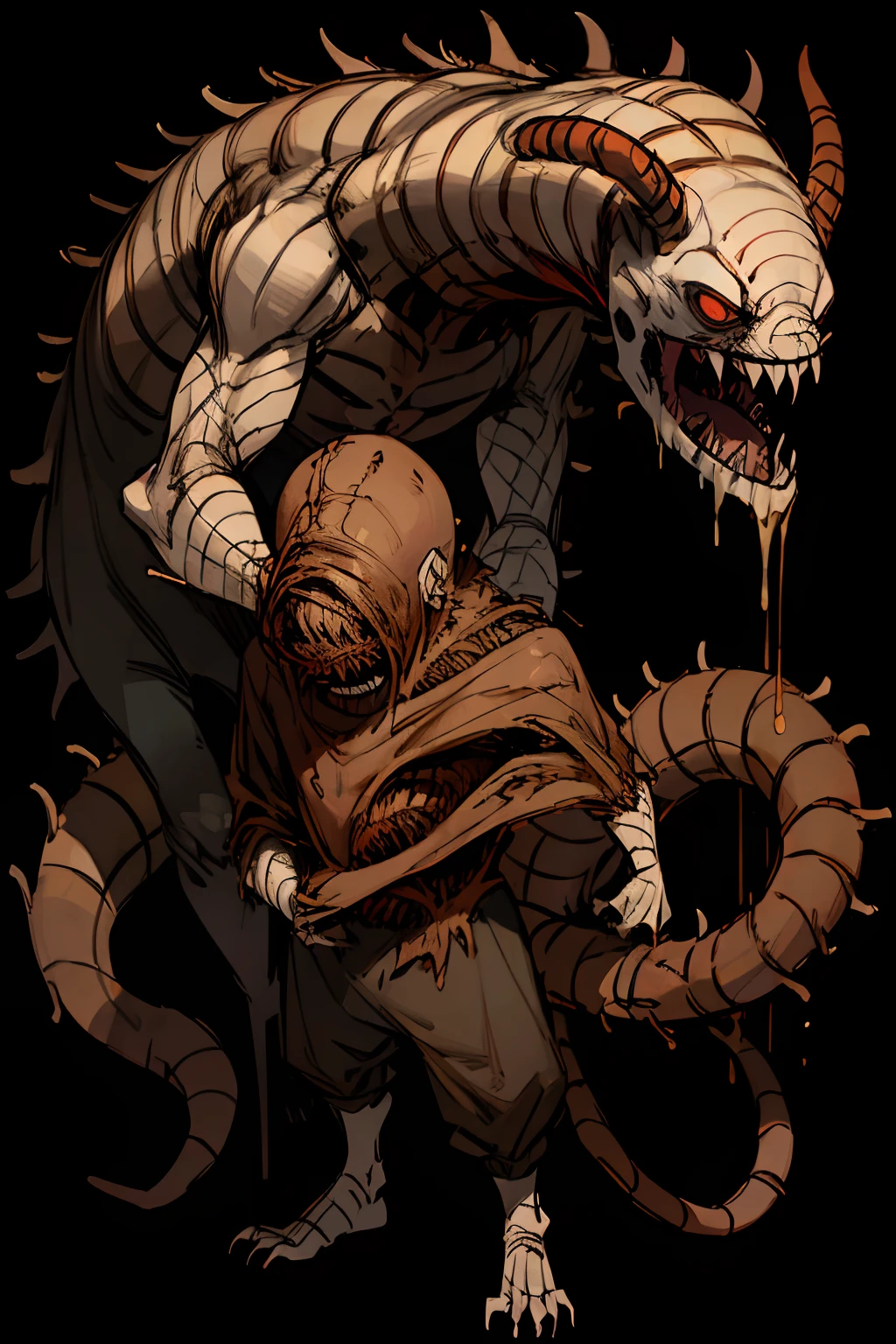 a cartoon of a demonic creature with a big mouth, creepy mutant flesh creature, the evil within monster, cacodemon, scp-914, scp-106, photo of scp-173, scp-173, bodyhorror, demogorgon, scp 173, scp 3008, full body, thin creature