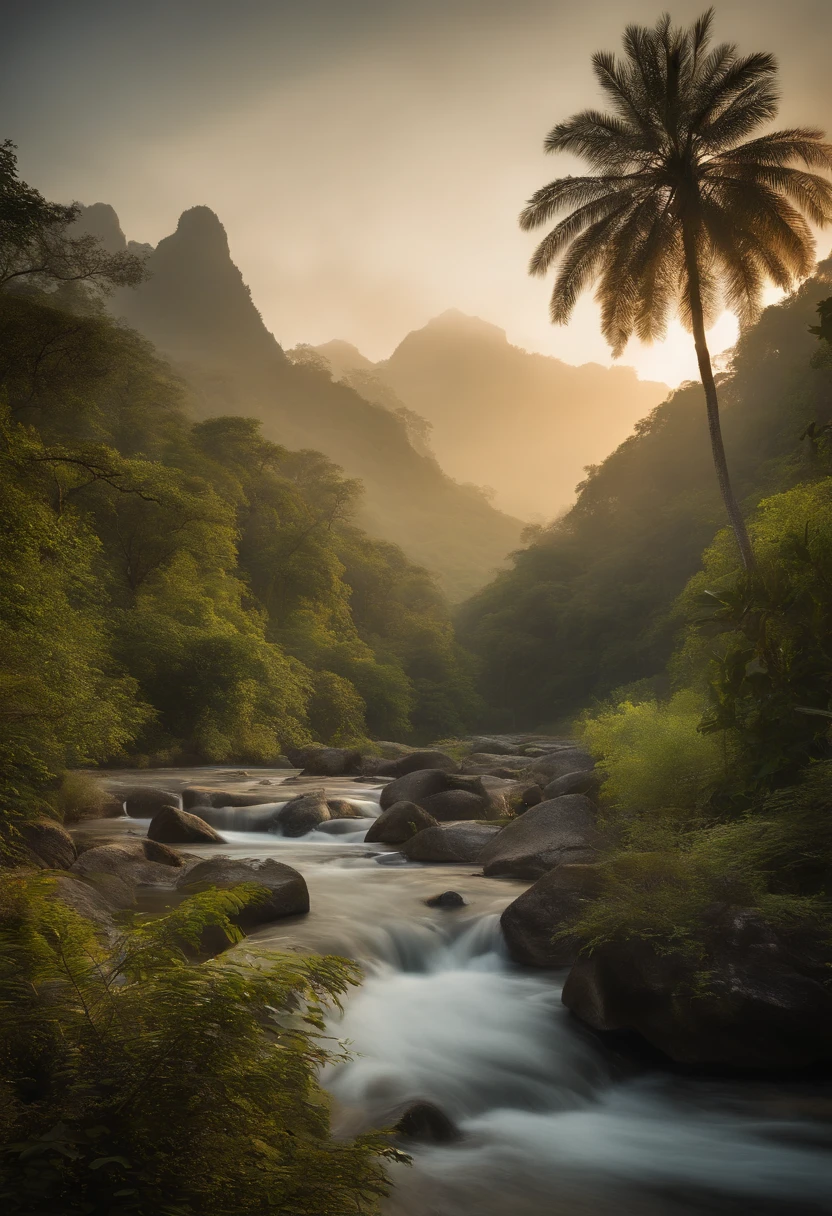 "Generate a vibrant and eco-friendly scene that showcases the harmony of nature. The image should depict a lush jungle with tall, diverse trees and vibrant foliage. In the foreground, include a meandering river with crystal-clear water and animals such as deer, birds, and butterflies. On the riverbanks, place a variety of animals, including monkeys, toucans, and jaguars, coexisting peacefully. In the background, show majestic mountains rising into the sky. Above the mountains, ensure a breathtaking view of the Earth from space, emphasizing its beauty and fragility. The overall composition should convey the importance of preserving our planet and the rich biodiversity it holds."