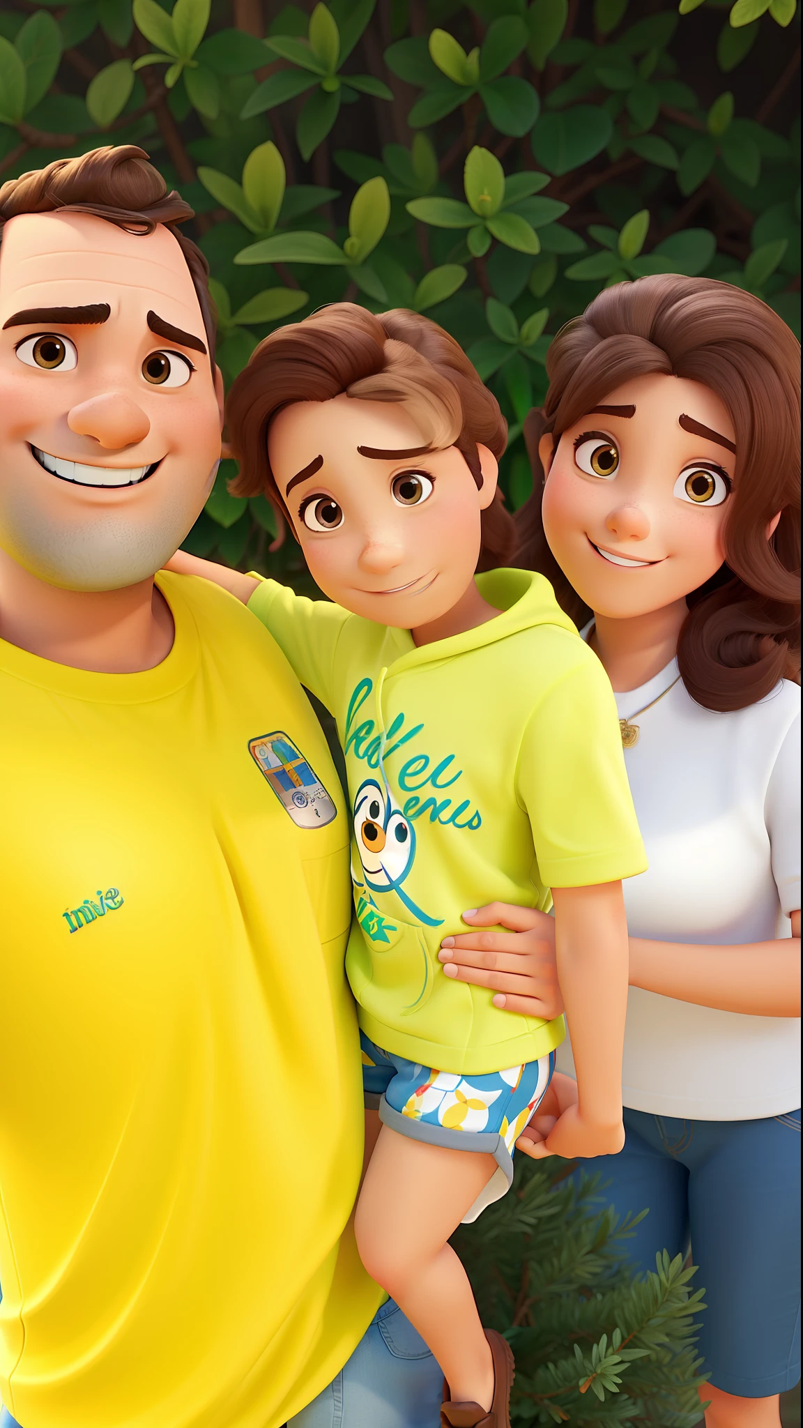 Um homem um nenino uma mulher estilo Disney pixar, alta qualidade, melhor qualidade