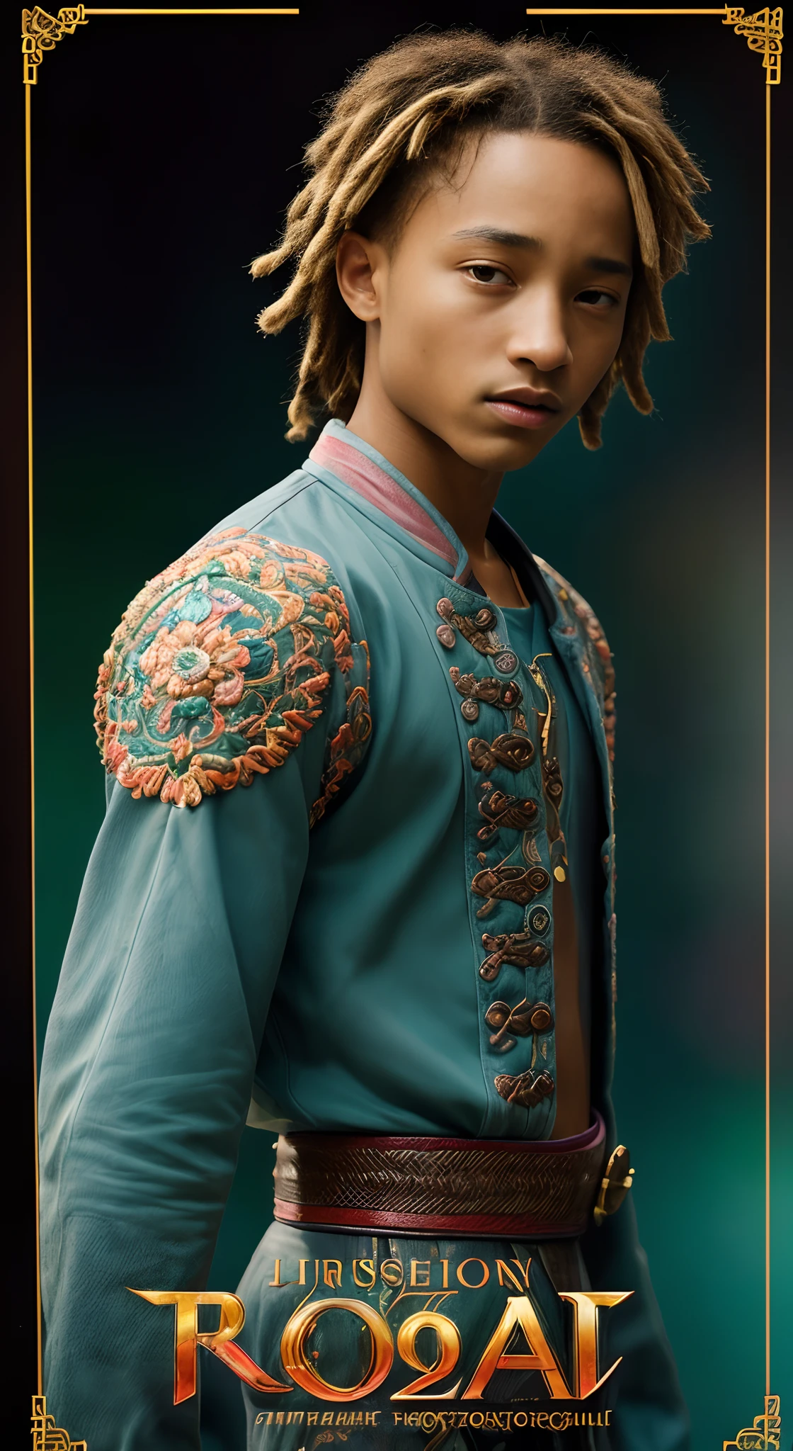 ((Movie premiere poster)), tmasterpiece，Jaden Smith（（Jaden Smith），Photo taken in 2012，He was about ）（best qualtiy），highly  detailed，ultra - detailed，(Dynamic pose:1.2),(Dynamic camera)，8K, High definition, Detailed face, Detailed eyes,Describe a scene of a Western boy practicing kung fu，（Hairstyles：Light brown，Furrow braids（cornrows）），Stand a word horse，(Movie Premiere Poster 1.8)，Hyper-realistic, + cinema shot + Dynamic composition, Incredibly detailed, Sharpen, Details + Superb details ， Highly detailed, Ultra-realistic, Intricate details, ， ((Masterpiece,Best quality)), ((Cinematic light)), Ultra photo realsisim, ， epic realistic, Faded, ((com cores neutras)), (hdr:1.5), (pastel colour:1.2), ultra - detailed, (Art Station:1.5), Cinematic, warm lights, Light effect, Dramaticlight, (Intricate details:1.1), the complex background, (greg rutkovsky:0.8), (Teal and orange:0.4），Professional people photography，