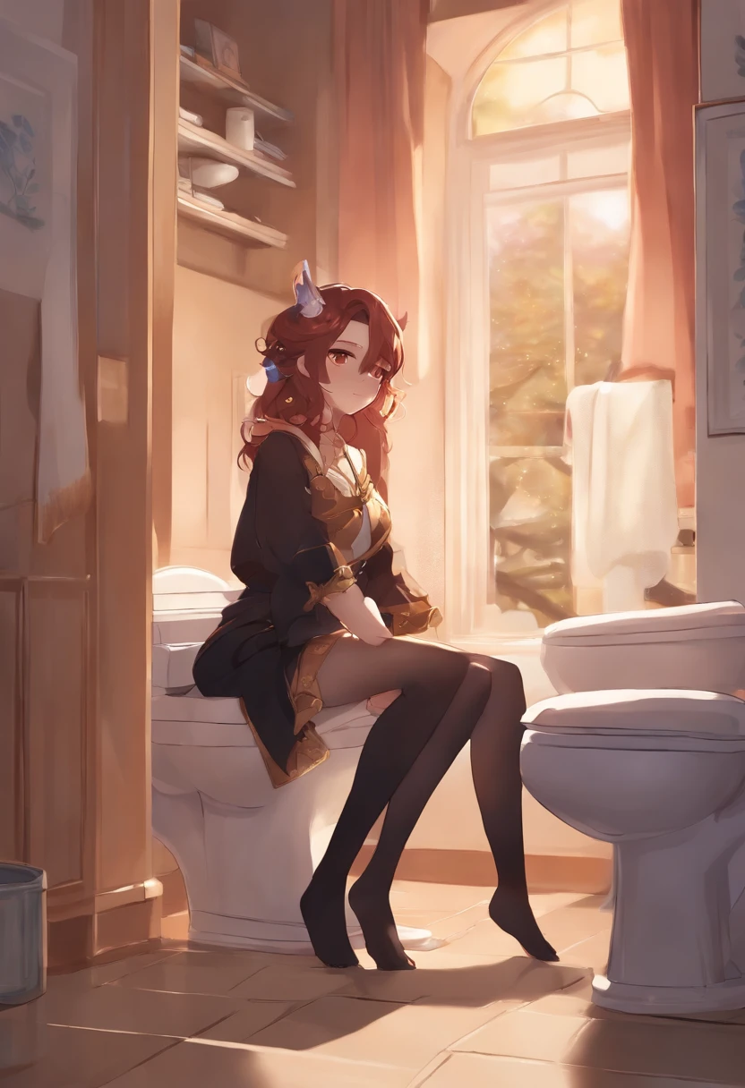 (((Kokomi(Genshin impact))) Farting, sitting on toilet,