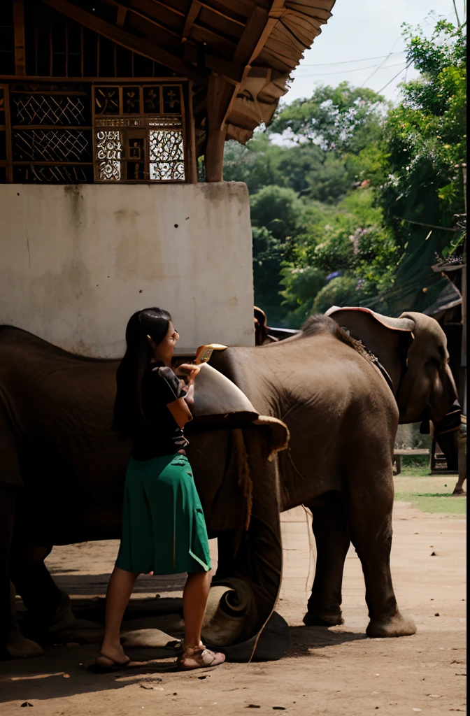 Thai girls riding elephants
