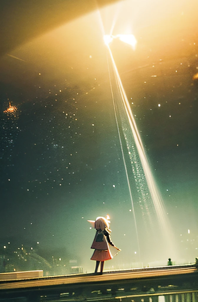 Animated illustration of a young girl traveling through a fictional tourist destination mixed with Paris, London, New York, Scandinavia, Korea, Japan and. Heartwarming scenes from animated films. With a pale illustration with color uniformity、It's so great、I have the impression that I will be impressed by the fairies who seem to guide me along the way. Fantastic and impressive lighting., Clear Color, Beautiful pictures,
Bright glow, mystic atmosphere, depth of fields, Dynamic Angle, Light particle effect, light leaks, Aerial effects