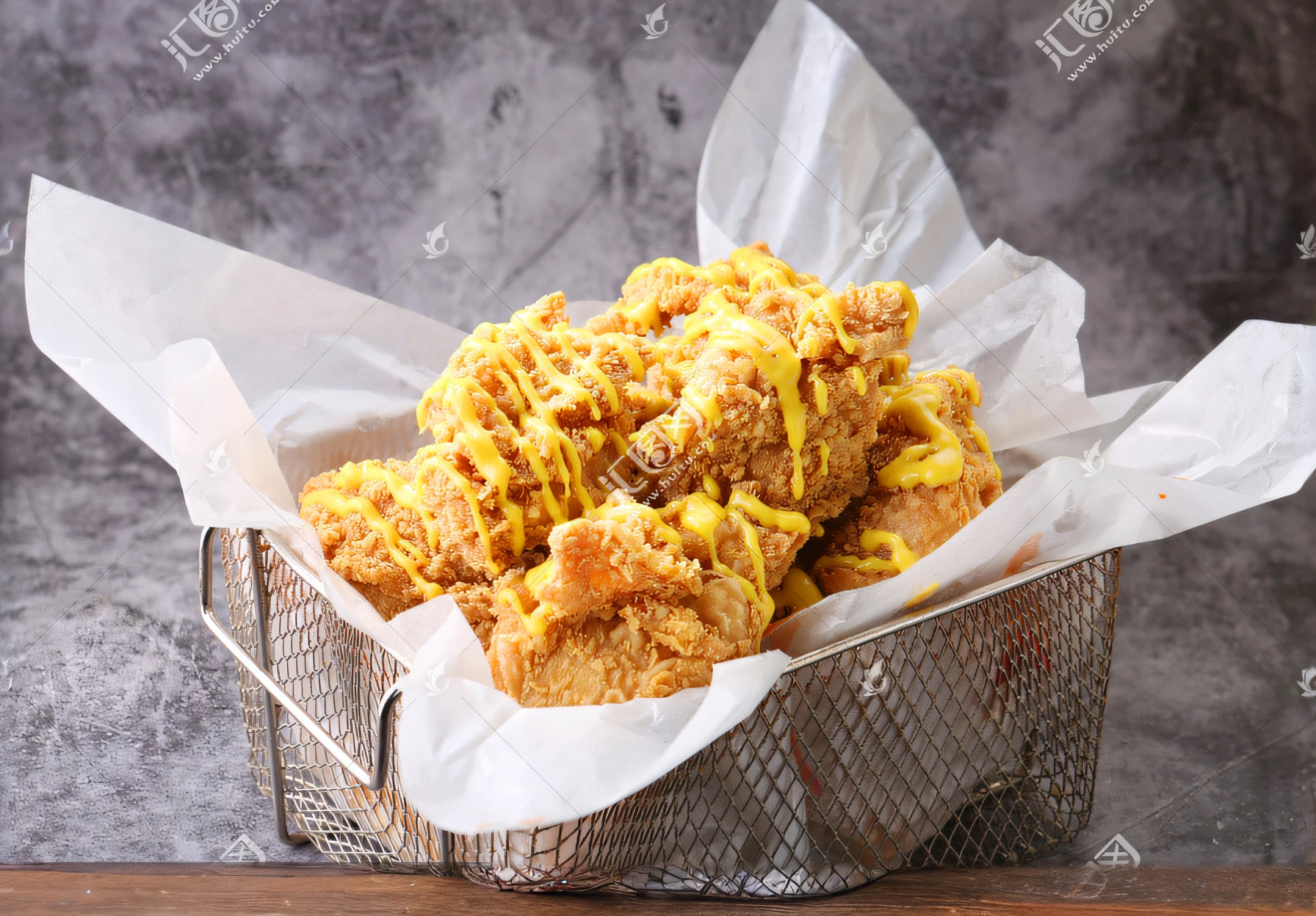 (best quality, high-res, mouth-watering:1.2), crispy fried chicken, delicious fried food, vibrant and appetizing dish, high-quality food photography, clean and appealing background, appetizers without watermark