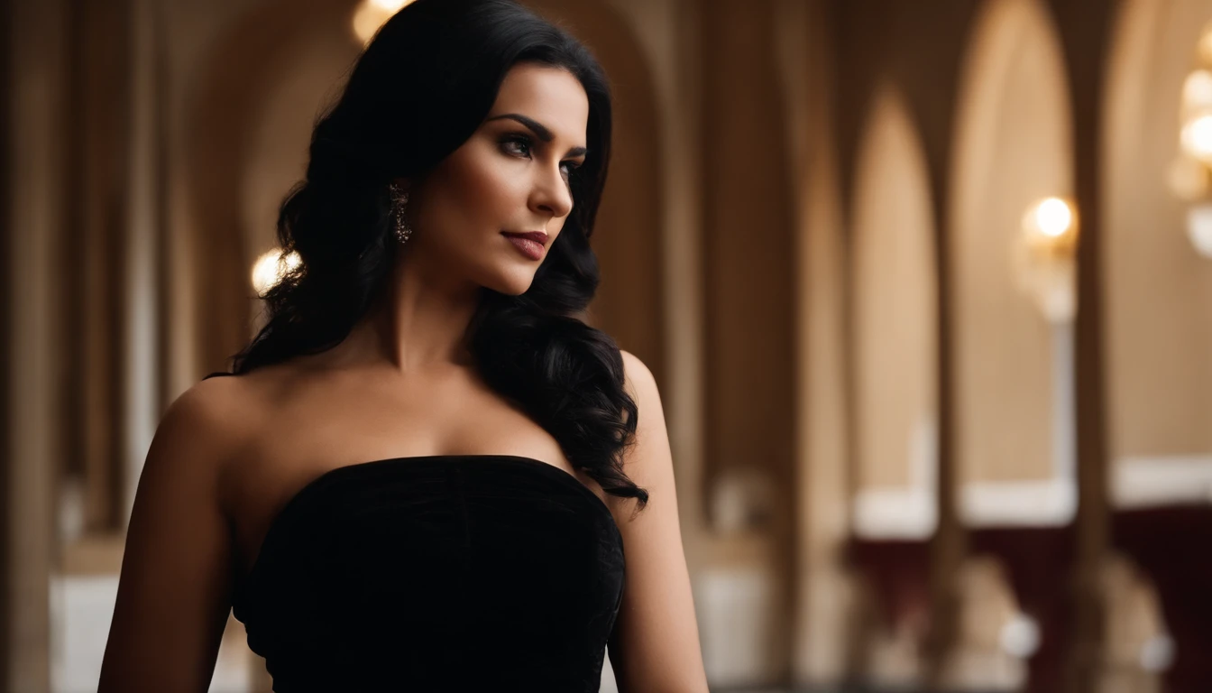black dress , black hair , big boobs