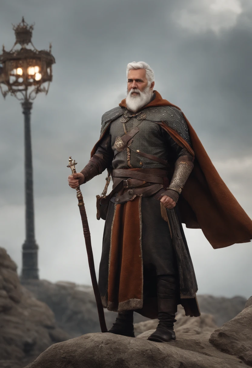 A Character Dynamic Full Body Shot Pose,Medieval Age Strong 43-year-old men with white hair and beard wear Crown Coat with black dots of skin THUMBS UP, Rey Midas usando un videojuego , character sheet, fondo blanco --ar 3:2,Poses de personajes