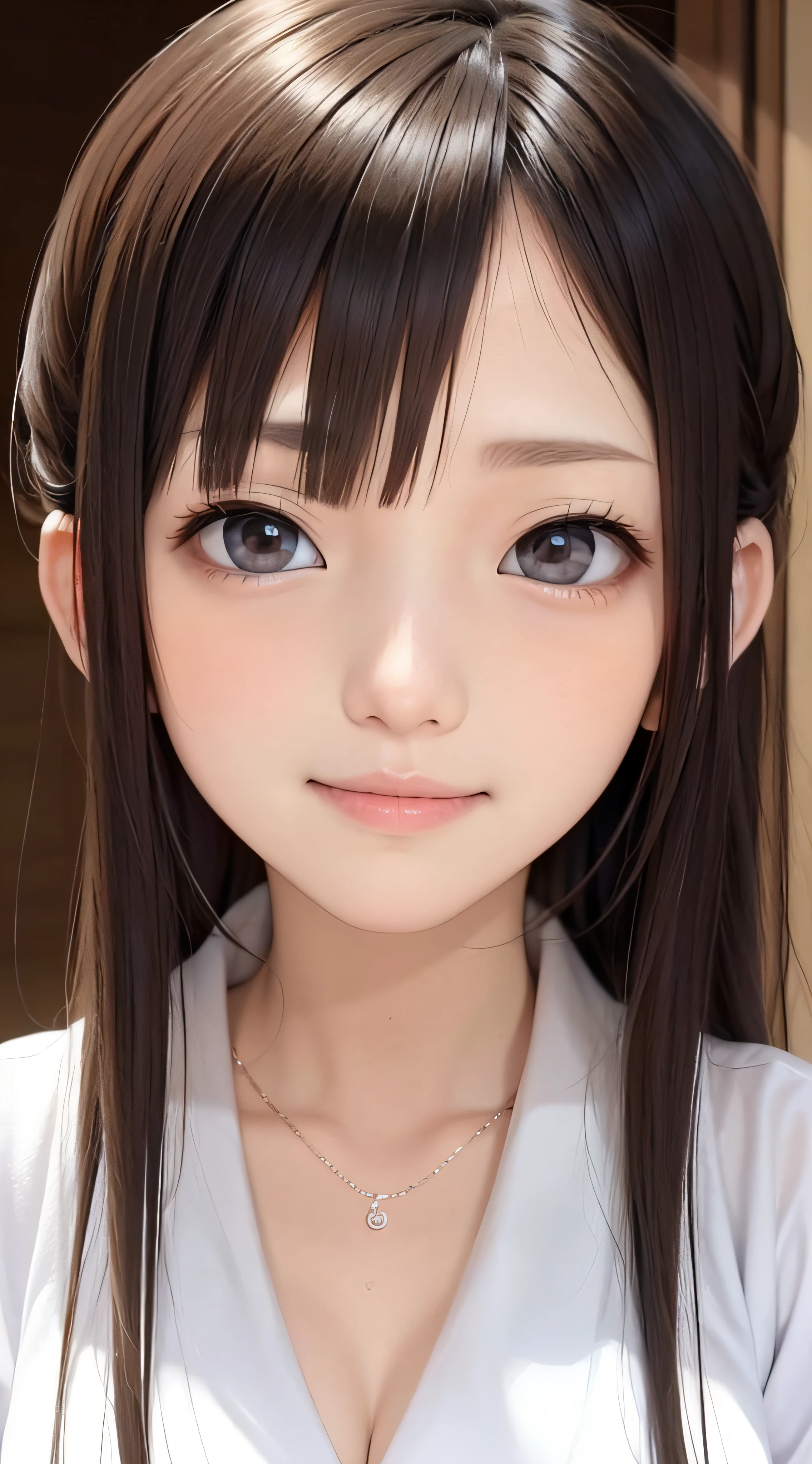 13years、brown haired、beautidful eyes、real looking skin、hi-school girl、a sailor suit、small tits、(8K、masterpiece)、(reallistic、Photorealsitic)、top-quality、ighly detailed、The ultra-detailliert、Beautie、cute little、japanes、Idol、a smile、Close-up portrait、Healthy face